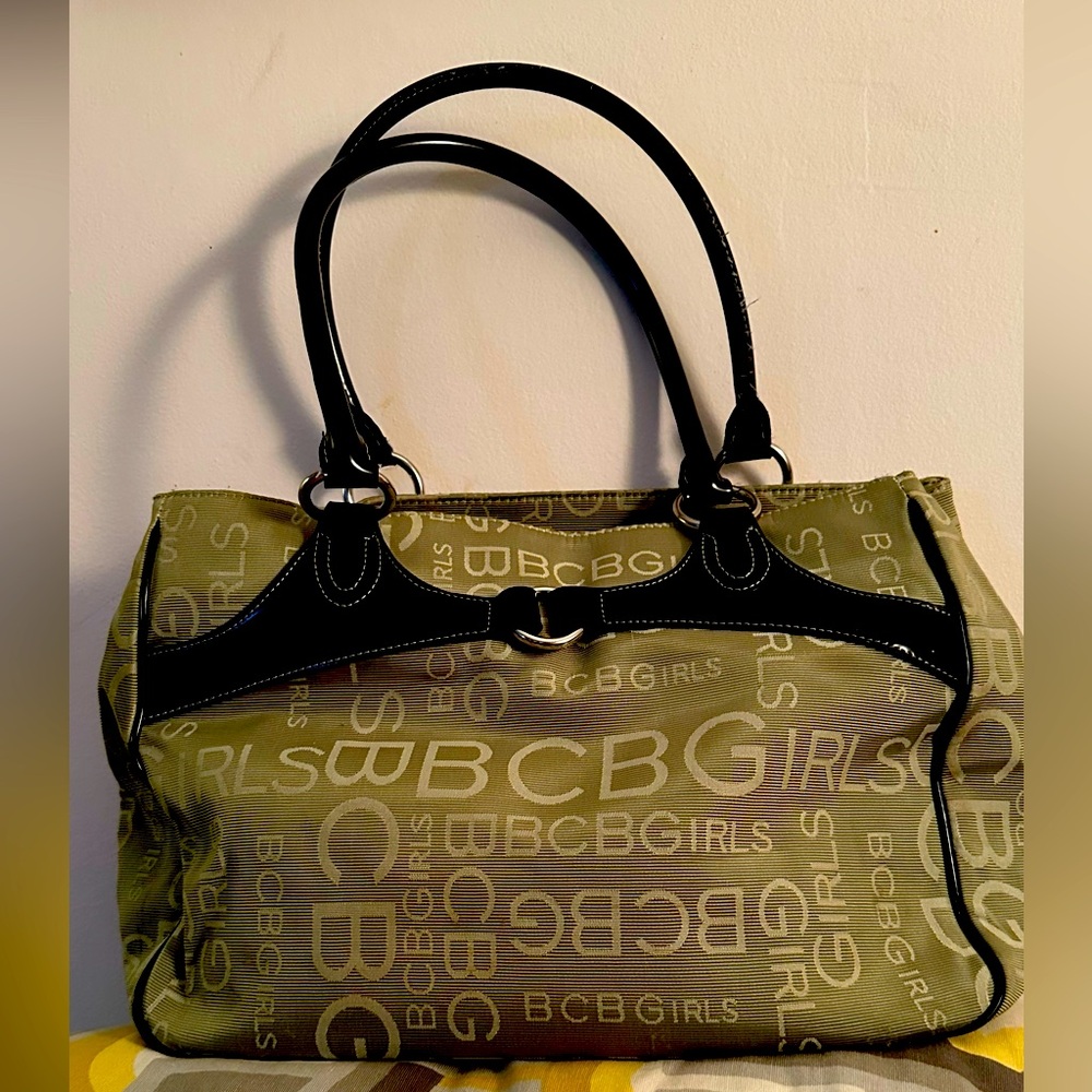 BCBGirls sage green purse with black handles